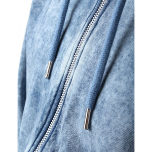 Sweat à capuche lavé à l'acide de haute qualité 500gsm pour hommes Logo personnalisé 100% coton poids lourd fermeture éclair conception décolorée au soleil pour les saisons d'hiver - Product Image 6