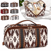 Pochette de maquillage bohème personnalisée, grande ouverture, grande capacité, organiseur de cosmétiques, pochette de maquillage en cuir PU