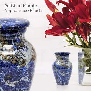 Small Keepsake Cremation <b>Urn</b> <b>for</b> <b>Ashes</b> Handcrafted Metal Memorial <b>Urns</b> Blue Agate Marble Finish <b>Mini</b> <b>Urn</b> with Secure Threaded - Product Image 5
