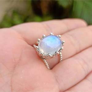 925 Sterling Silver Boho Hippie Women's <b>Ring</b> Handmade Rainbow Moonstone Inlay <b>Statement</b> <b>Ring</b> Gift in Box Packaging - Product Image 5