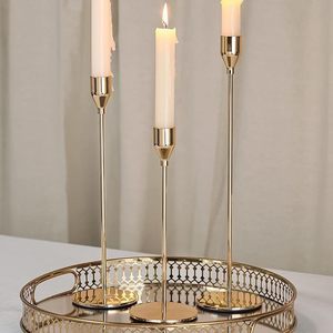 Luxury Modern Romantic Wedding Home Golden Metal Candlestick Stand Long <b>Taper</b> <b>Candle</b> Holder Set for Decorative - Product Image 1