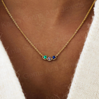 Chaîne à maillons en argent sterling 925 plaqué or 14 carats avec zircon chrétien et pierres précieuses multicolores serties à griffes, cadeau personnalisé avec pierre de naissance