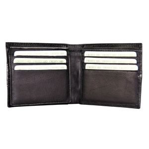 Cartera corta de piel auténtica para hombre, elegante, con logotipo en relieve personalizado abierto, Tarjetero con bloqueo RFID, Diseño a rayas - Product Image 3