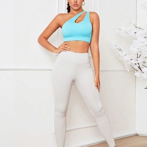 บราโยคะไร้รอยต่อระบายอากาศแรงกระแทกสูงสำหรับสตรีสปอร์ตบราเปิดไหล่ข้างเดียวชุดออกกำลังกายสำหรับผู้หญิงขายส่ง - Product Image 5