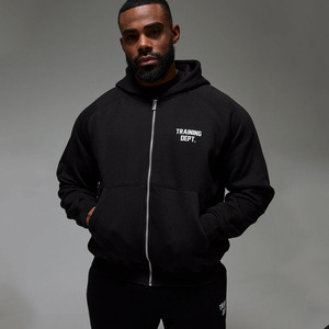 Top vente homme noir entraînement actif Dept surdimensionné Boxy fermeture éclair à capuche Gym Fitness Streetwear Logo personnalisé sweats à capuche pour hommes - Product Image 1