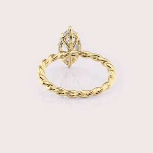 Marquise Cut Lab Grown Diamond Engagement <b>Ring</b> with Twisted Rope <b>Band</b> in 9k White / Yellow And Rose Gold - Product Image 4