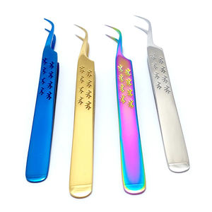 Pinzas de pestañas de 45 ángulos de acero inoxidable con logotipo personalizado, herramienta de extensiones de volumen multicolor dorado y azul, herramienta de belleza para pestañas postizas - Product Image 5