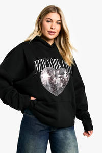 Sudadera con capucha de gran tamaño personalizada con estampado de corazón de la ciudad de Nueva York para mujer, Sudadera con capucha transpirable antiarrugas para gimnasio y ropa de calle para mujer - Product Image 6