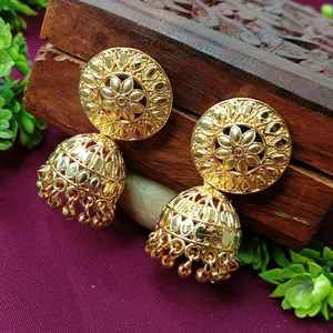 Efulgenz Indian Floral Gold Tone Dubai Style Dangle Jhumka Jhumki Pendientes Set Indian Mayorista Joyería para Mujeres - Product Image 2