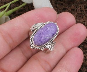 แหวนเงินสเตอริงทำด้วยมือสำหรับผู้หญิงขายส่ง925อัญมณีหินสีม่วงสวยตัด - Product Image 2