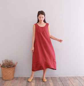 Vestido de Verano de Algodón, Sin Mangas, Casual, Holgado, Ligero y Suave, Vestido Informal para el Hogar, Vestido de Verano Cómodo para Mujer - Product Image 3