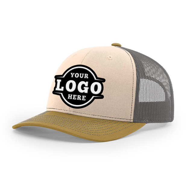 Custom 6 Panel Heather Grey Mid Crown Sandwich Brim 3D Embroidery Logo Trucker Caps Hat