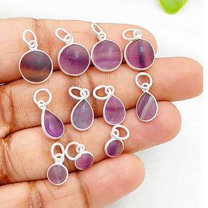 Colgante de abalorio de piedras preciosas de pera de fluorita múltiple en plata de ley 925 | Colgante de juego de bisel redondo y lágrima - Product Image 4