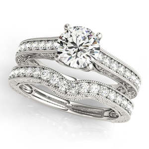 Ensemble de bijoux vintage en or blanc 14 carats, bague de fiançailles et alliance en diamant de 2,50 carats, style vintage élégant - Product Image 1