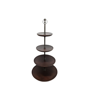 Support à gâteau flottant en aluminium et bois à 4 niveaux avec poignée, couleur Nickel noir et noyer foncé pour la décoration de mariage - Product Image 1