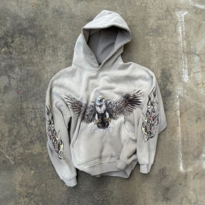 เสื้อฮู้ดดี้ผู้ชาย สีเทา ลายกราฟิกแบบดิสเทรส สไตล์สตรีทแวร์ เสื้อสวมหัว แขนยาว แฟชั่นแนวเมือง เสื้อฮู้ดดี้ลำลองสุดเทรนดี้ - Product Image 6