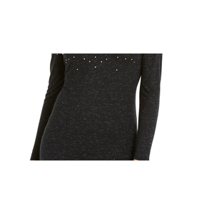 INC International Concepts Top casual da donna con scollo a V, in tessuto lavorato a maglia nero, con logo geometrico ricamato, taglia X-Small - Product Image 3