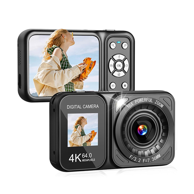 Sprite Group 4K Dual Screen Mirrorless Digital Camera 64 MP Auto Focus Continuous Shooting 18X Digital Zoom Video Capture