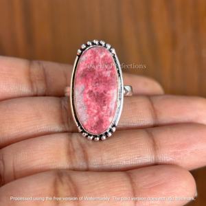 Bagues en argent plaqué 925 avec pierre précieuse Thulite, bijoux tendance bohèmes faits à la main pour femmes, pour fiançailles et mariage, vente en gros - Product Image 3