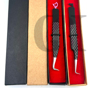 Best Style 90 Degree Black Powder Coating Eyelash Extension Tweezers Back Side <b>Gun</b> And Heart Design Silver Tip Beauty Instrument - Product Image 1