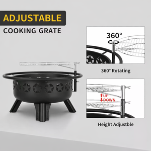 Foyer extérieur avec grille de cuisson pivotante, foyer à bois pour l'extérieur, foyer 3 en 1 avec grill, écran anti-étincelles et pioche à feu - Product Image 3