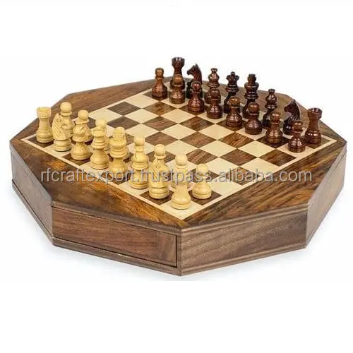New Wooden Octagonal Chess Board 9 Inches Upgraded Version Travel Chess Set