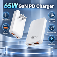 65W GaN Ultra Slim PD Schnellladegerät 1C Typ-C Netzteil Adapter Faltbarer US-Stecker für Handy Laptop