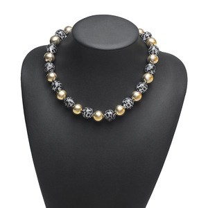 Conjunto de collar y pulsera con cuentas con estampado de leopardo, conjunto de joyería con cuentas redondas retro vintage, accesorios de moda para mujer para otoño e invierno - Product Image 6