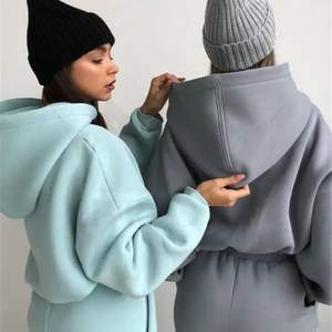 Ensemble deux pièces pour femme, hiver, coupe classique, couleur unie, molleton 100% coton épais 340 g/m², impression personnalisée, broderie logo, 2025 - Product Image 5