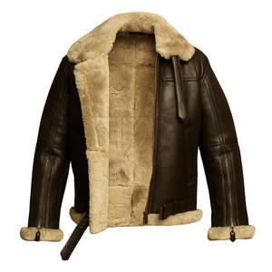 Veste d'hiver en cuir de mouton raffiné pour homme avec finition lisse Confort en peluche Logo avant Design écologique et léger - Product Image 3