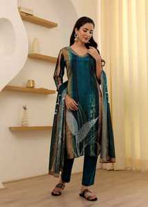 Indian Designer Rayon Viscose Fabric With Chanderi Dupatta Salwar Kameez Suits with Heavy Embroidery Work Available At <b>Sale</b> - Product Image 4
