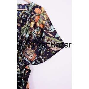 Vestido Kaftan Midi de Algodón 100%, Cuello en V, Manga Corta, Estampado Floral Bohemio, Corte Regular, Transpirable, para Fiestas de Verano, Informal, Sexy - Product Image 4