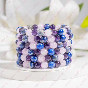 Pulsera de Piedras Preciosas de Cristal de Primera Calidad INNER PEACE, con Cuentas, para Meditación, con Forma de Escudo, Unisex - Product Image 1