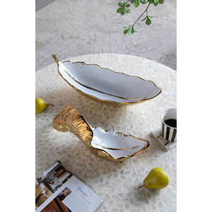 Nouveau design de luxe bol décoratif à feuilles de couleur or et blanc bols de service aux fruits bols en métal pour la maison ustensiles de cuisine événements fêtes - Product Image 5