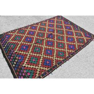 Turkish Area Rug, 4.8x7.3 ft Vintage Rug, <b>Red</b> Kilim <b>Wool</b> Rug - Product Image 2