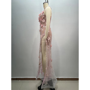 ชุดราตรีแม็กซี่ยาวไซส์ XL แฟชั่น สายเดี่ยวพิมพ์ลายดอกไม้ ผ้าชีฟองทรงบอลกาวน์ เอวธรรมชาติ สำหรับแขกในงานแต่งงาน - Product Image 5