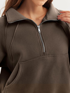 Vêtements en gros de sweats à capuche à demi-fermeture éclair pour femmes de meilleure qualité pour des vêtements d'hiver décontractés avec logo personnalisé disponible en couleur unie - Product Image 6