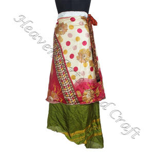 New Vintage Sari Wrap <b>Skirt</b> Reversible Two Layer Indian Vintage <b>Silk</b> Magic Wrap <b>Skirt</b> Indian Handmade 2 Layer Vintage Recycle - Product Image 3