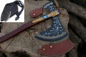 Handmade Industrial Grade Customized Bulk Orders OEM ODM Service Damascus Steel Wood Handle <b>Axe</b> <b>Camping</b> Cutting Leather Sheath - Product Image 2