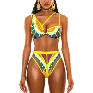 Costume da bagno tankini a due pezzi taglie forti XL con stampa Dashiki africana personalizzata, vita alta, con perizoma, traspirante - Product Image 2