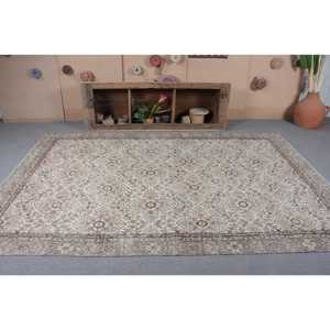 Vintage Turkish Rug Classic Beige <b>Brown</b> Handmade 6x10ft Patchwork Design Large Area Rectangle <b>Wool</b> Material Latex for Bedroom - Product Image 2