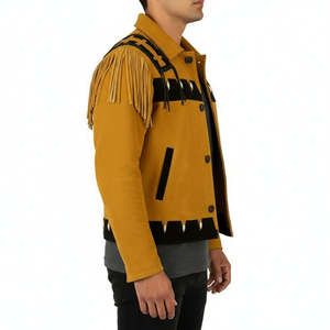 Men's Woolen <b>Western</b> <b>Jacket</b> With Fringe And Embroidered Details Turn-down Collar Casual Winter Style - Product Image 2