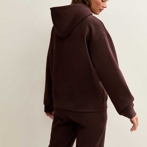 Sudadera con capucha ligera de mezcla de algodón para comodidad diaria Sudadera con capucha de estilo callejero para mujer con hombro caído relajado - Product Image 4