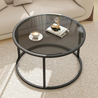 Table basse ronde moderne en verre Plateau minimaliste en verre trempé avec cadre en métal robuste pour salon, chambre à coucher, bureau