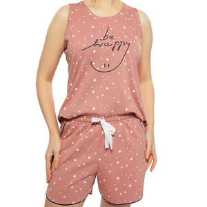 Cute Printed Womens Twin Set Sleeveless Be <b>Happy</b> Print Top and Star Print Shorts For Ladies 2 Piece Casual Sleepwear for Summer - Product Image 3