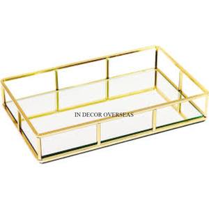 Bandeja de servicio de espejo de mesa de boda de forma redonda enmarcada de diseñador de alambre de Metal de calidad Superior chapado en oro de alta calidad - Product Image 6