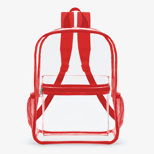 <span class=keywords><strong>Sac</strong></span> <span class=keywords><strong>à</strong></span> <span class=keywords><strong>dos</strong></span> pour collégiens en PVC transparent <span class=keywords><strong>renforcé</strong></span> rouge durable avec poches latérales en filet - Product Image 1