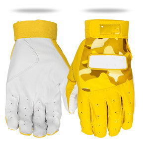 Gants de baseball à doigts entiers, blancs et jaunes, en cuir, avec fermeture auto-agrippante, respirants, toutes saisons, pour adulte droitier - Product Image 3
