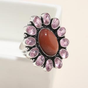 Goldstone Hồng Kunzite đá quý <span class=keywords><strong>bezel</strong></span> thiết lập hoa hình dạng 925 mạ bạc handmade phụ nữ xinh xắn Nhẫn cưới bên món quà - Product Image 1