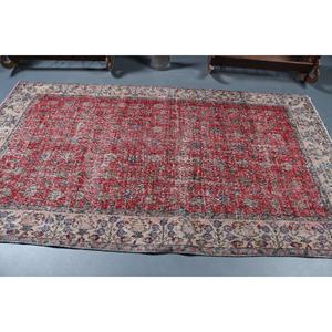 Grand tapis turc de 5x8,5 pieds, tapis vintage, tapis persan en laine rouge et bleu - Product Image 3
